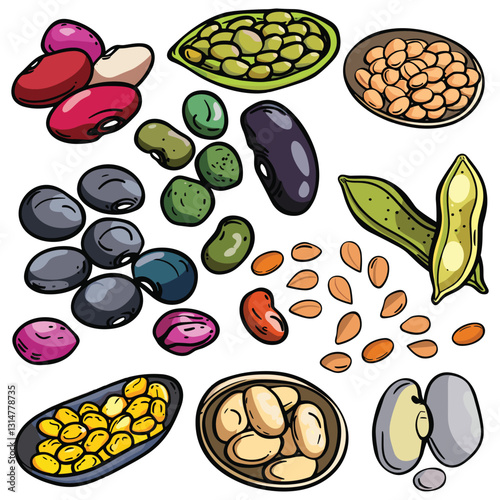 Hand-Drawn Legumes and Beans Vector Set - Organic Protein-Rich Food