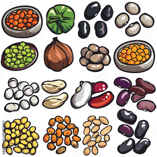Hand-Drawn Legumes and Beans Vector Set - Organic Protein-Rich Food