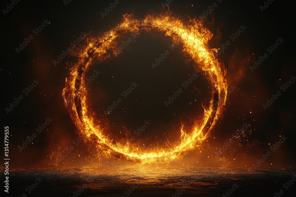 Fototapeta premium Fiery portal of burning flames against a dark backdrop creating a dramatic and intense visual effect with a powerful presence and a sense of mystery