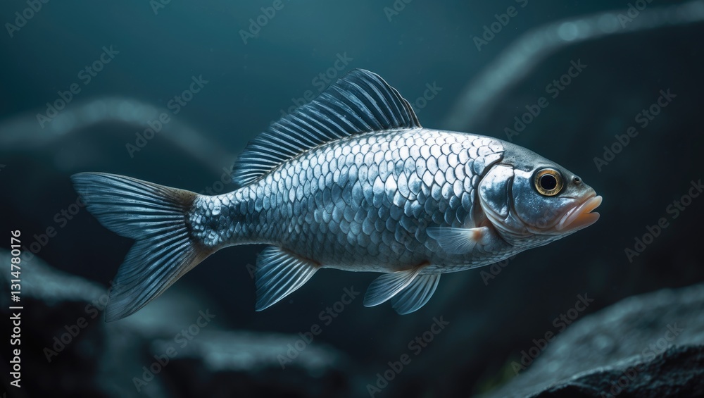 Naklejka premium A solitary silver fish with a single head.