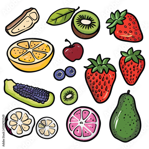 Hand-Drawn Colorful Fruits and Vegetables Collection