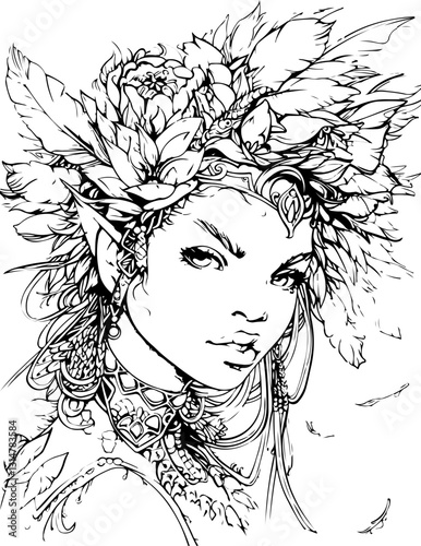 black fairy woman, coloring page, face, woman, vector, illustration, hair, fashion, art, beauty, drawing, sketch, person, design, lady, people, black, head, child, model, lips, style, silhouette, eyes