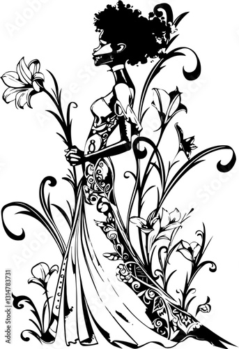 black fairy woman, coloring page, face, woman, vector, illustration, hair, fashion, art, beauty, drawing, sketch, person, design, lady, people, black, head, child, model, lips, style, silhouette, eyes