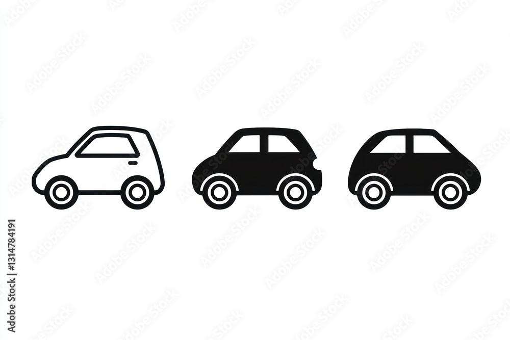 Three car icons; white background; website design; app Three car icons; white background; website design; app
