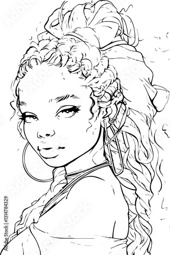 black fairy woman, coloring page, face, woman, vector, illustration, hair, fashion, art, beauty, drawing, sketch, person, design, lady, people, black, head, child, model, lips, style, silhouette, eyes
