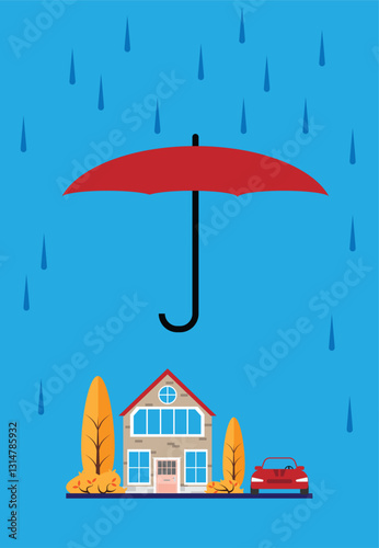 House and Car Covered by Insurance. Protecting the ownership and secure life concept vector art