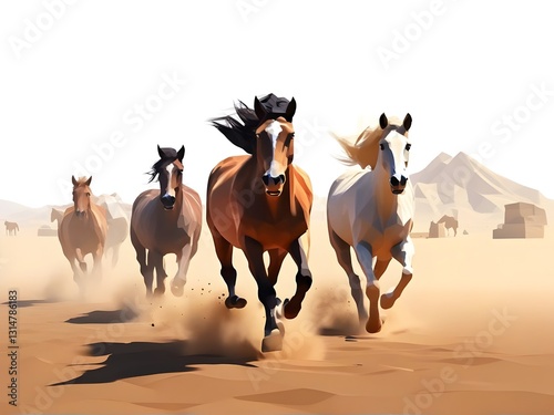 Wild Horses Running in the Dessert, Nature related image, Animal wild life image, wild life decoration, ai generated
