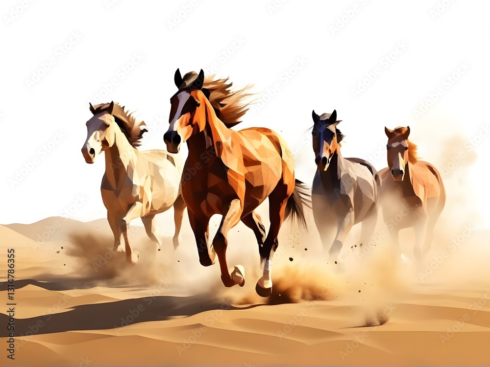 Obraz premium Wild Horses Running in the Dessert, Nature related image, Animal wild life image, wild life decoration, ai generated