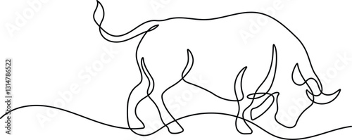 Bull animal continuous one line drawing. Editable stroke on a white isolated background. Vector illustration