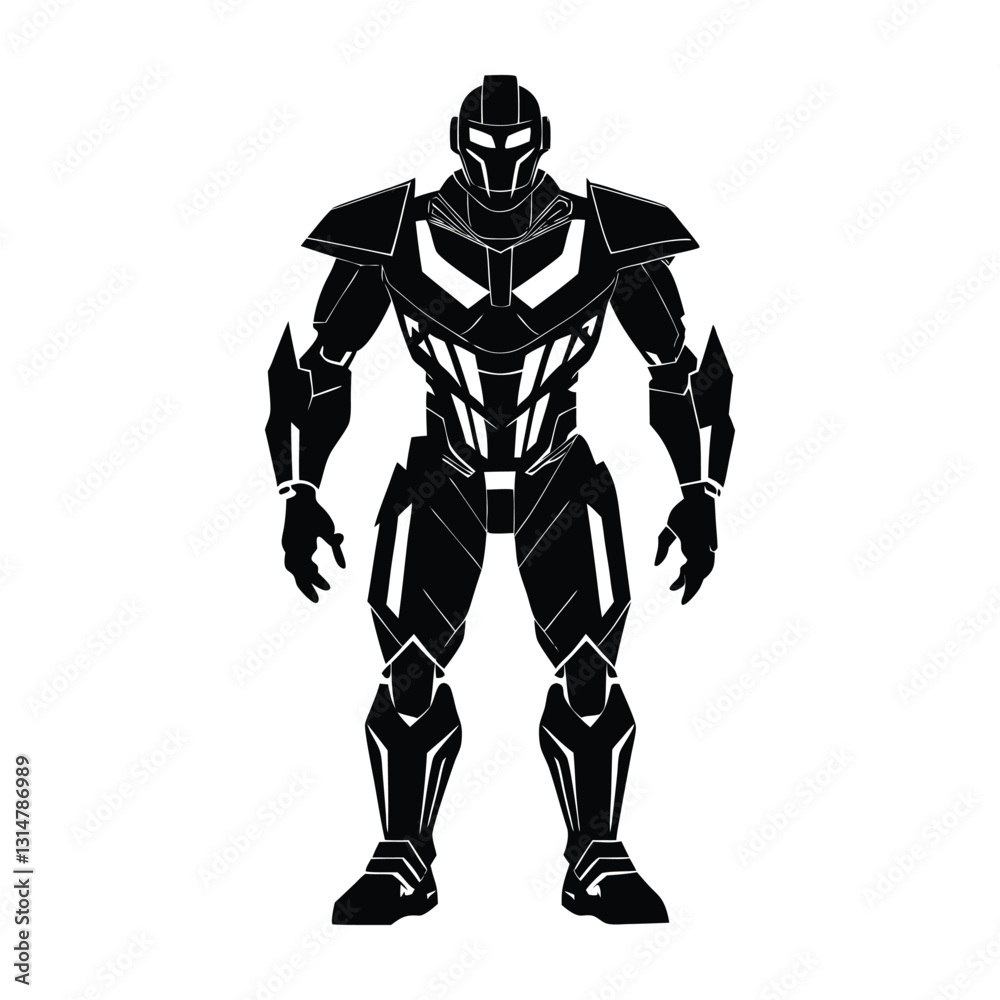 Bipedal Robot Standing in Futuristic Armor Plate Silhouette Bipedal Robot Standing in Futuristic Armor Plate Silhouette