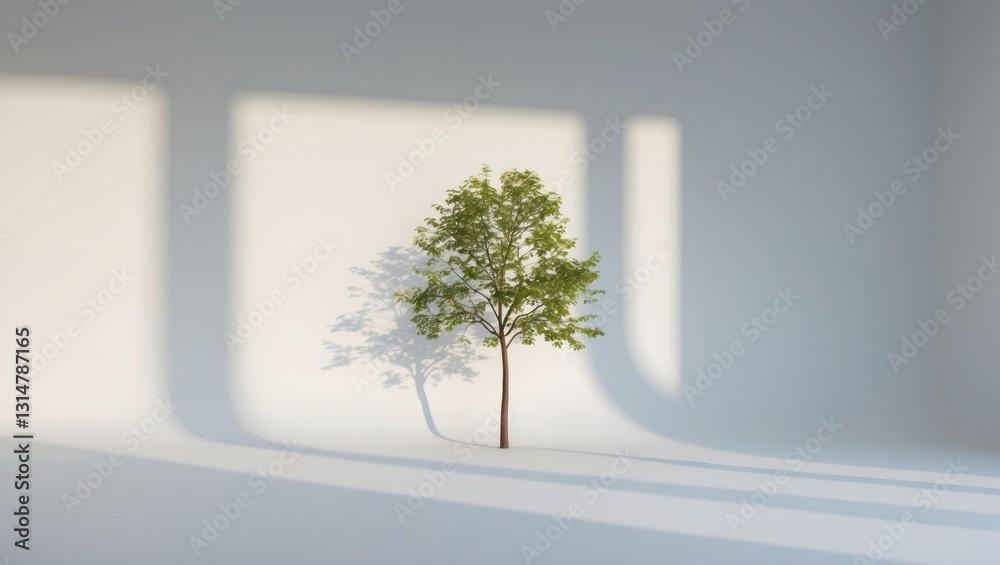 Obraz premium Natural tree shadow in an abstract setting against a white background.