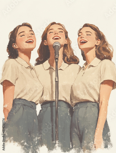 Vintage Trio Singing in Harmony