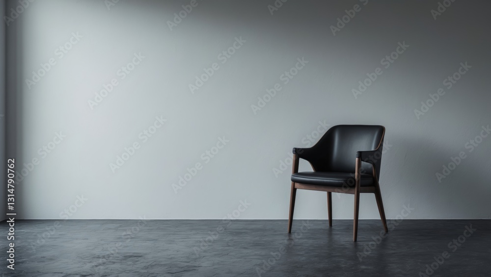A modern minimalist room features a chair positioned against a blank white wall. A modern minimalist room features a chair positioned against a blank white wall.