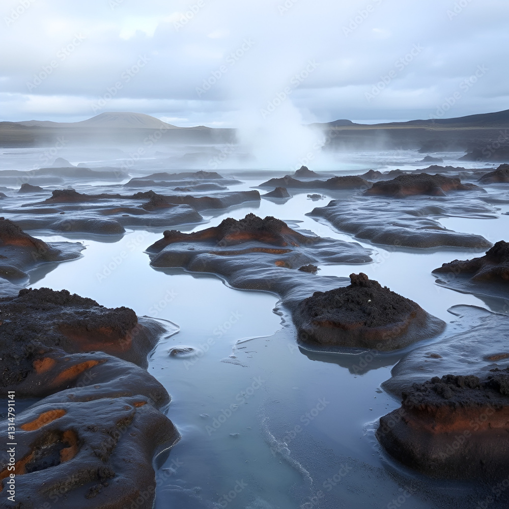 Obraz premium Fields of steamy waters in the Krafla volcano