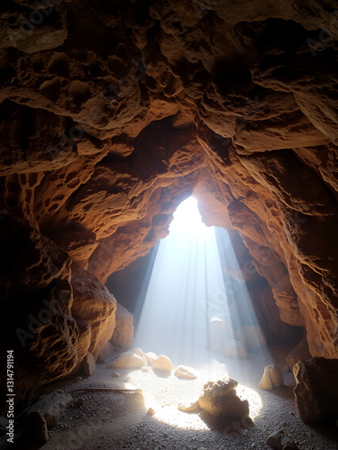Inside the cave, light beautifully shimmers across the walls, speleology