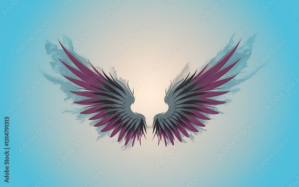 Fototapeta premium Abstract Artistic Wings Purple, Black, and Gray Feathered Wings Design
