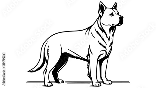 cute staring dog outline black and white silhouette illustration