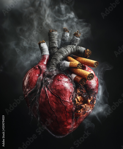 Human heart with cigarettess