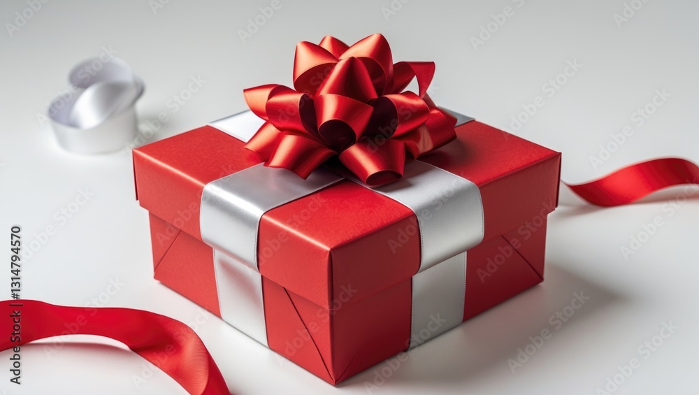 custom made wallpaper toronto digitalGift box in red with a silver ribbon and red bow set against a white background.