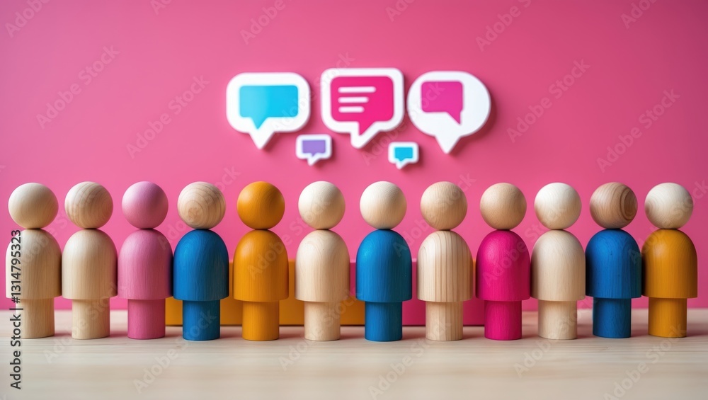 Obraz premium A group of people with a chatting icon, representing the importance of social media and the interconnectedness of individuals.