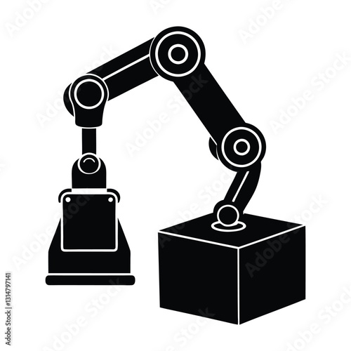 Industrial Robotic Arm Lifting a Box with Precision Silhouette