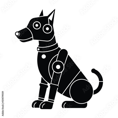 Robot Dog Sitting Attentively with Sensors on Head Silhouette