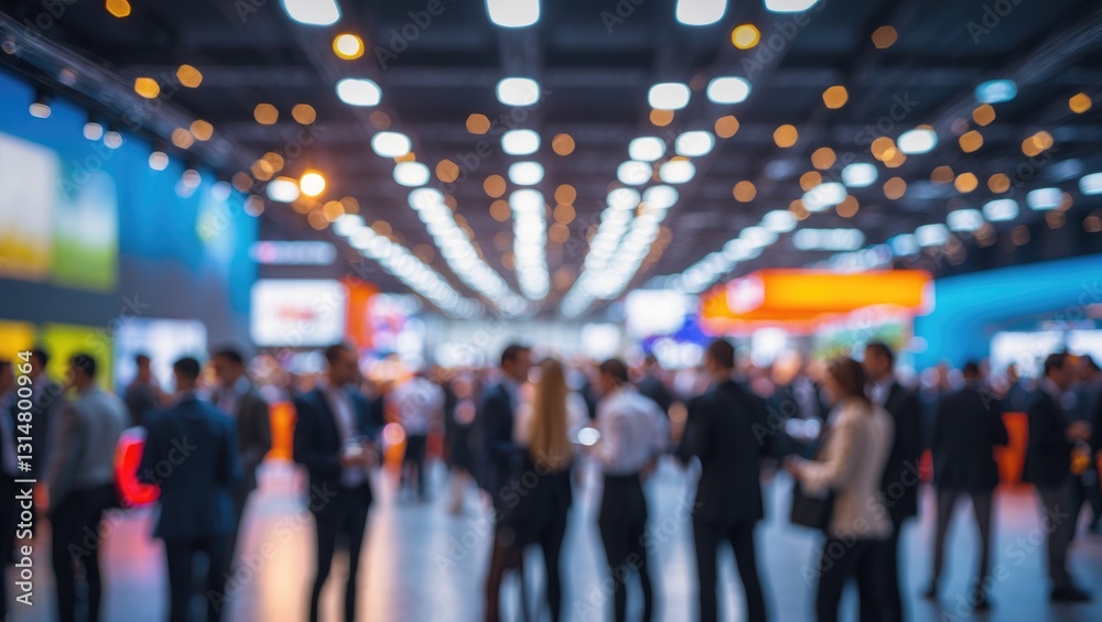 Fototapeta premium Abstract blurred background image featuring bokeh light of crowd people at an exhibition show.