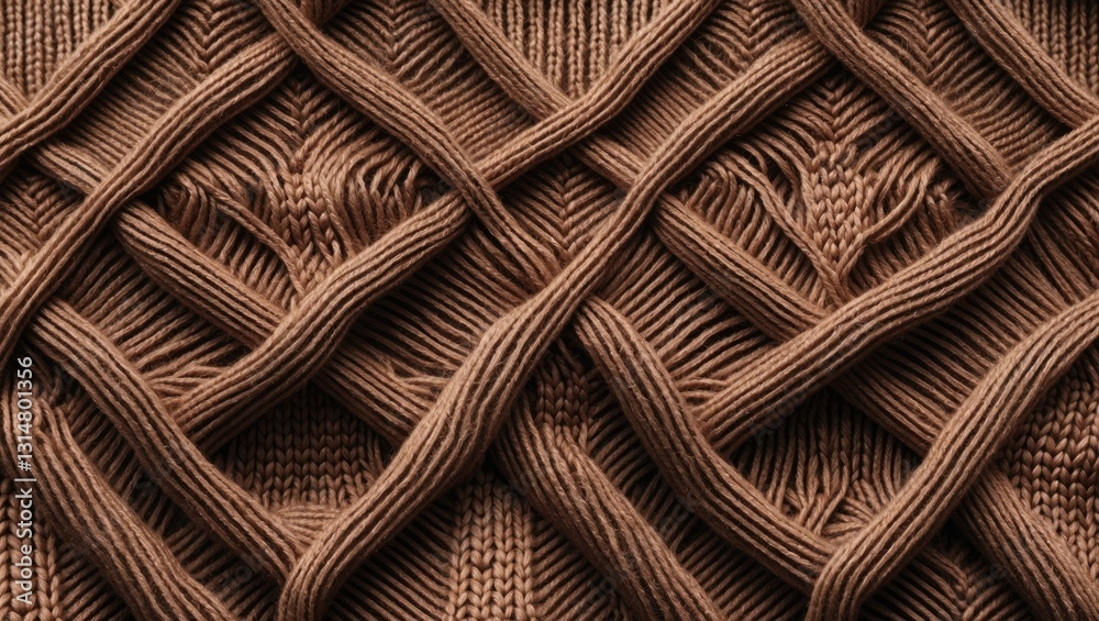 Obraz premium Real brown knitted fabric featuring an ornamental pattern as a textured background.