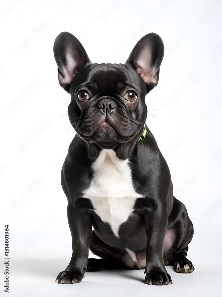 Funny studio portrait of the dog black french bulldog gving a blink isolated on the white background Funny studio portrait of the dog black french bulldog gving a blink isolated on the white background