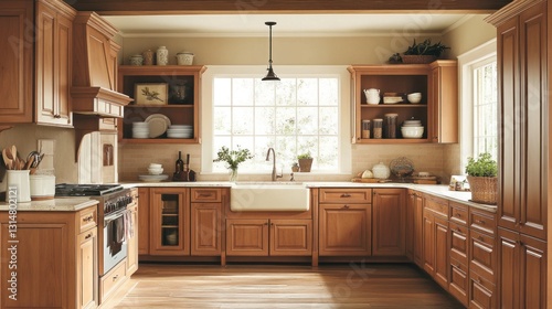 Elegant Rustic Kitchen Design: Warm Wood Cabinets and Farmhouse Sink