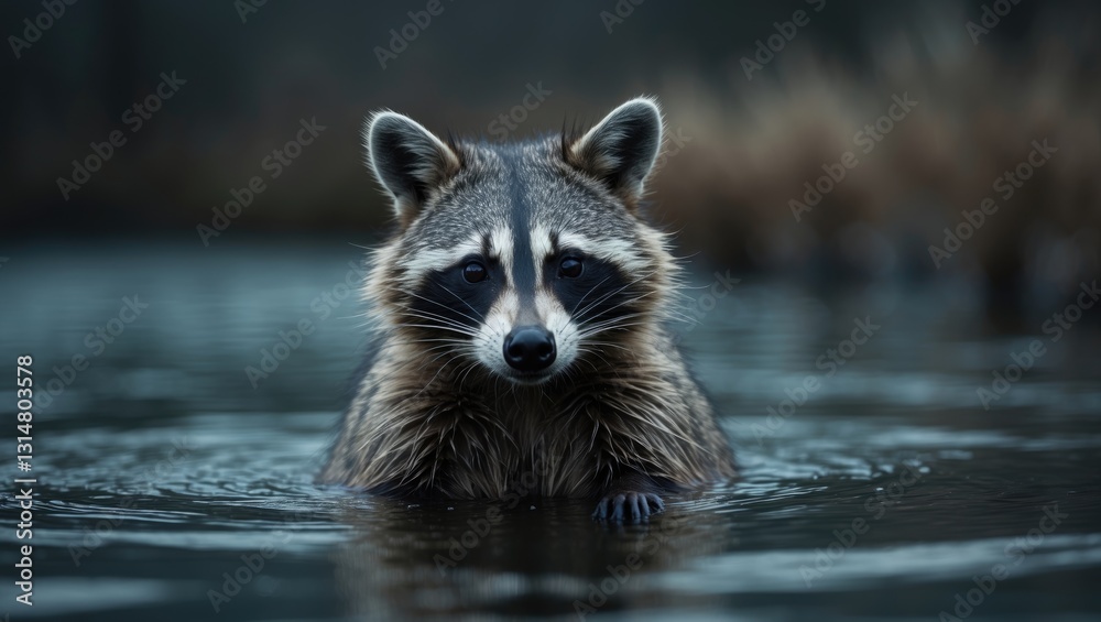 One raccoon swimming in the water. One raccoon swimming in the water.