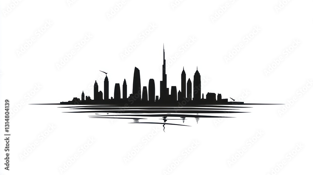 Naklejka premium Dubai skyline silhouette reflection