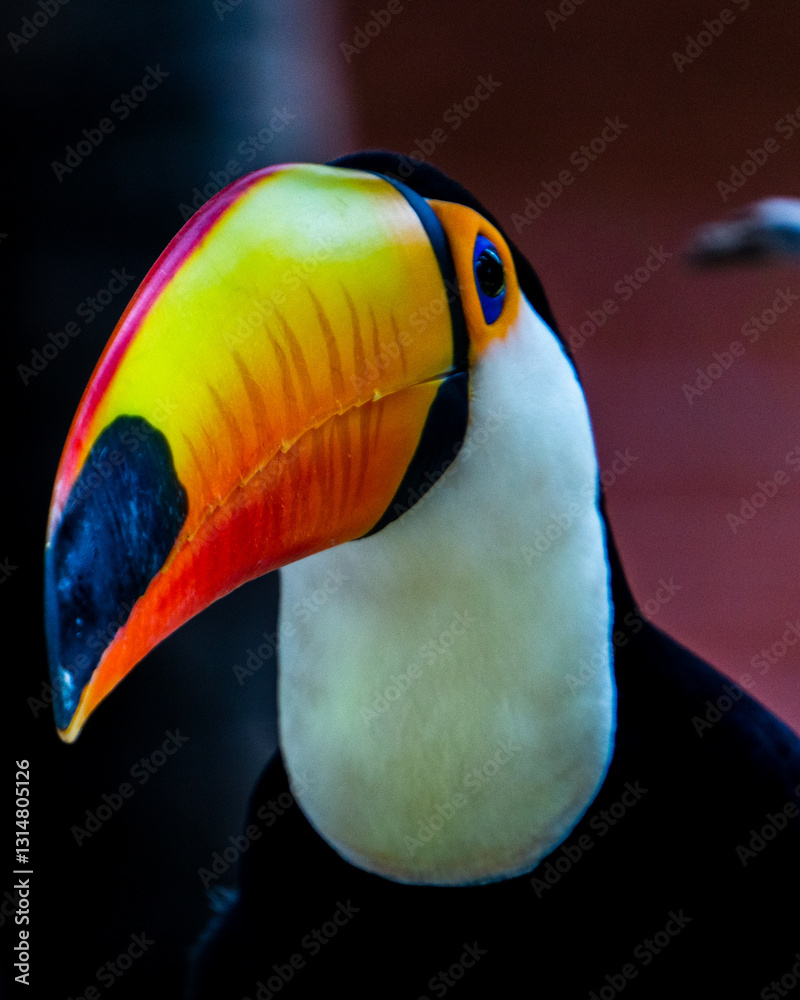 Fototapeta premium Toucan with a colorful beak and a parrot in the background, Bolivian Amazon