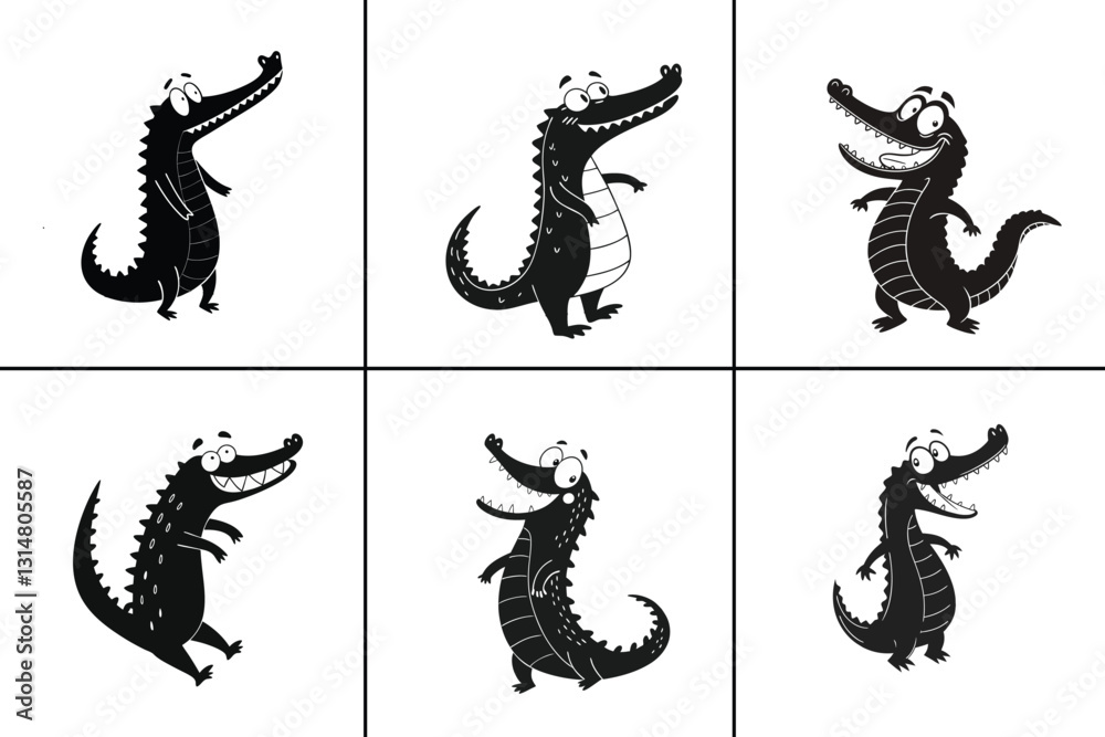 Fototapeta premium Funny Crocodile Mascot Silhouette Vector Design Illustration.
