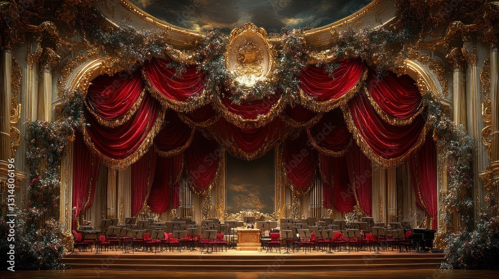 Fototapeta premium Ornate Red Stage Setting, Concert Hall