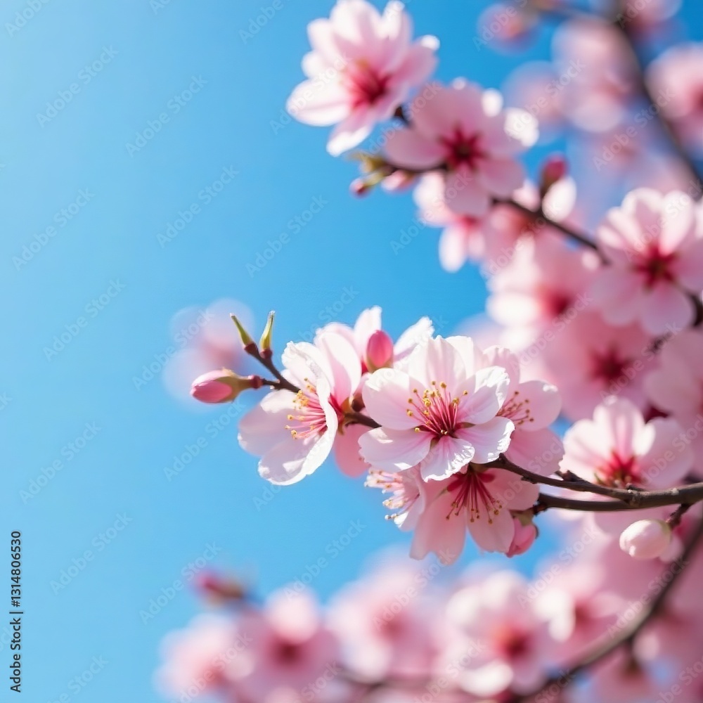 Beautiful cherry blossom tree in full bloom against blue sky , branches, seasonal, springtime Beautiful cherry blossom tree in full bloom against blue sky , branches, seasonal, springtime