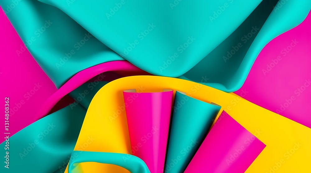 Obraz premium Vibrant silk abstract: A close-up shot of brightly colored silk, with the textures and flowing forms creating a striking visual impact. 