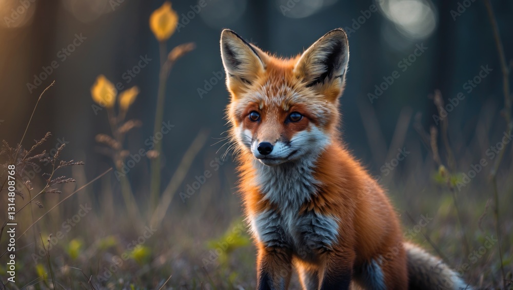 Obraz premium Red fox cub captured in evening light.