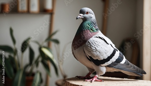 portrait of a pigeon in a home setting
