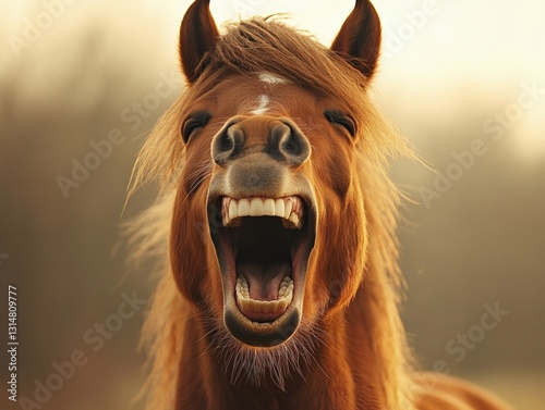 Hilarious Laughing Horse Showing Off Its Big Teeth in a Playful Expression