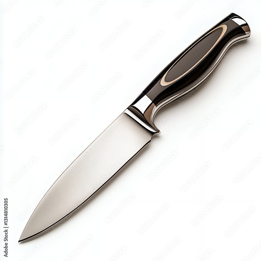 Fototapeta premium Close Up of a Kitchen Knife with Dark Brown Handle on White Background