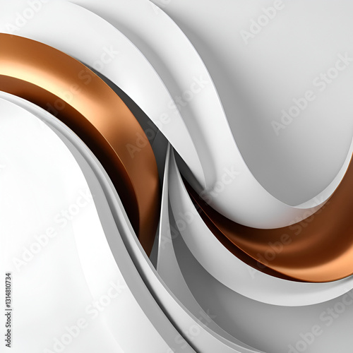 Abstract background with smooth auburn and sterling waves on a light white surface, elegant 3D rendering