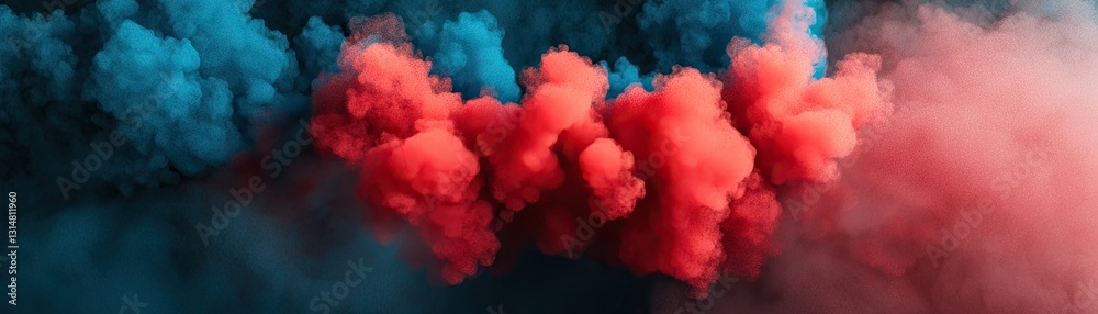 Red and blue smoke plumes, dark background, abstract art, design Red and blue smoke plumes, dark background, abstract art, design