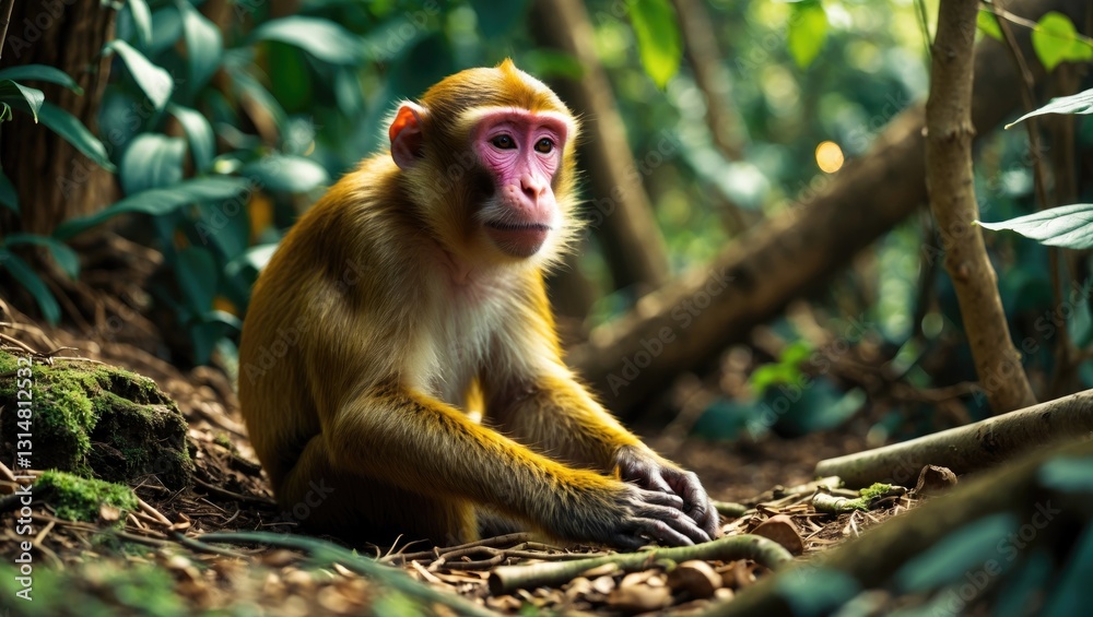 Fototapeta premium Drill monkey relaxing in its natural habitat area.