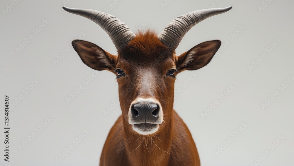 Fototapeta premium portrait of brown banteng set against a white background