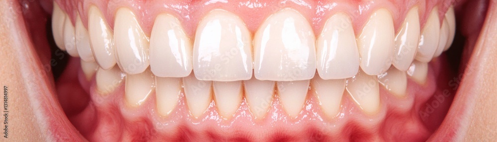 Fototapeta premium A close-up view of a bright, healthy smile showcasing straight, white teeth and healthy gums.