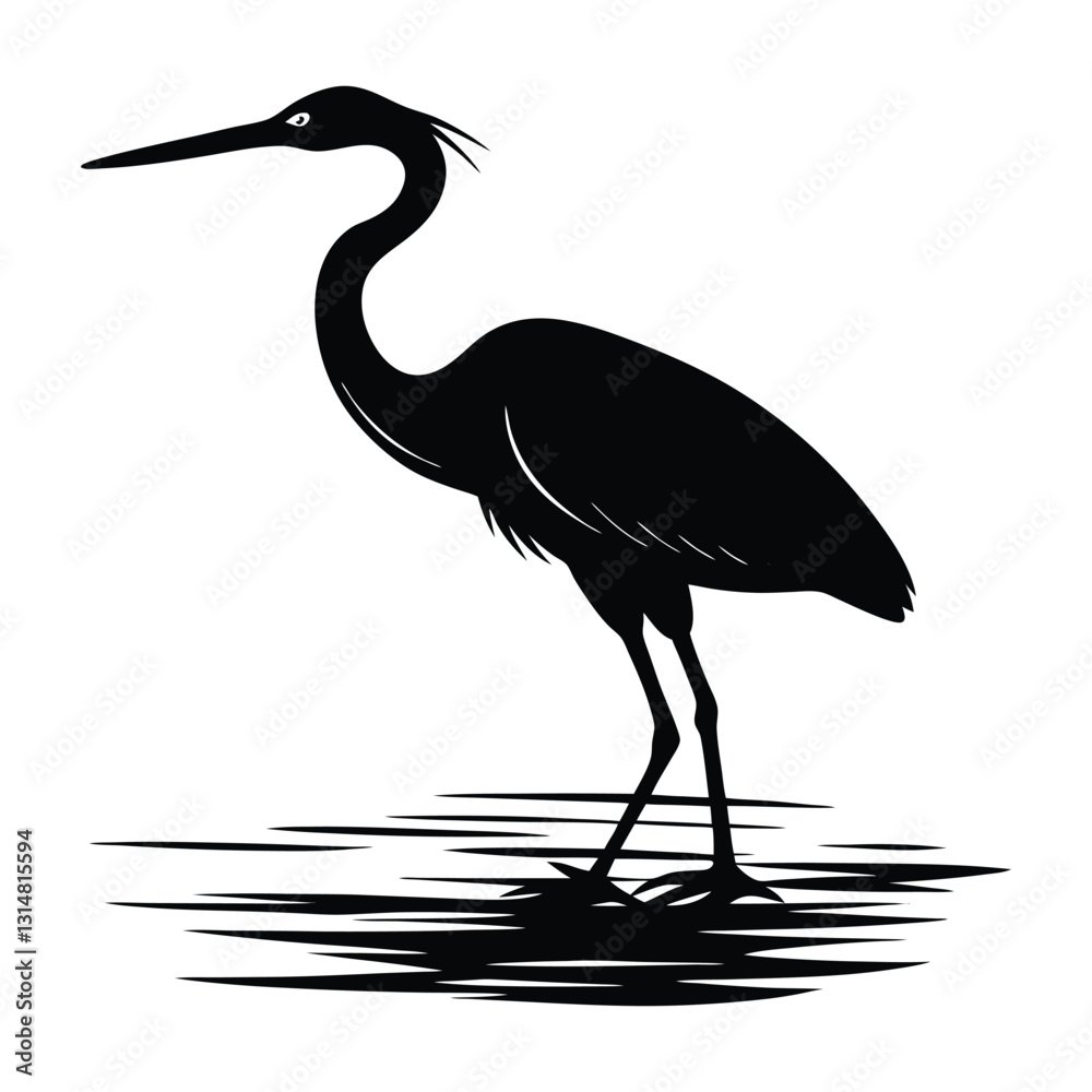 Fototapeta premium Egret Walking Through Water with Graceful Silhouette