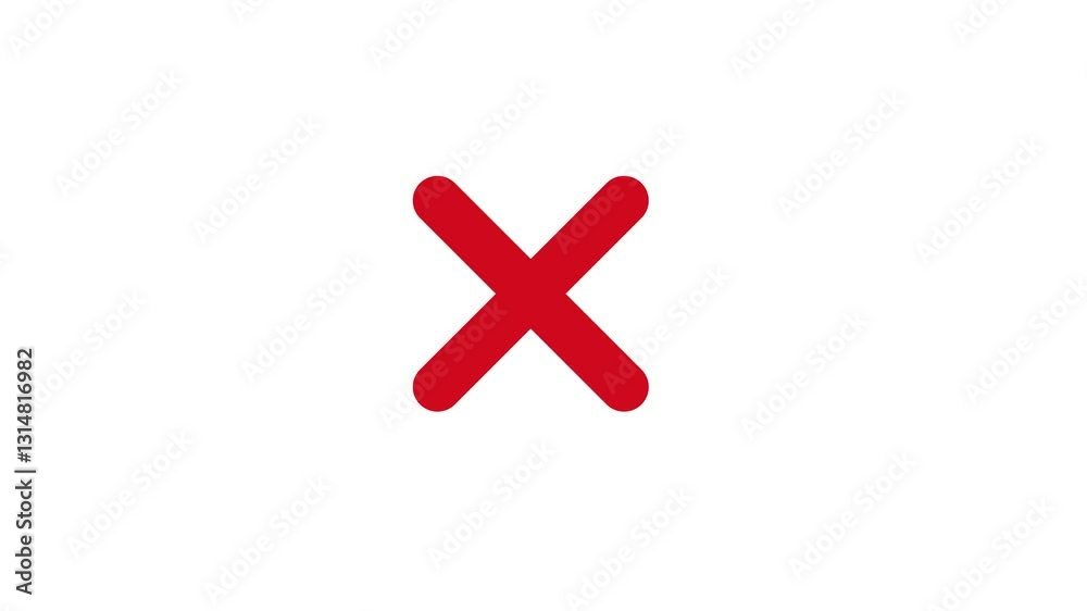Cross sign animation appearing on a white background, symbolizing error, cancellation, or incorrect action with smooth motion and clean design.
Cross sign animation appearing on a white background, symbolizing error, cancellation, or incorrect action with smooth motion and clean design.