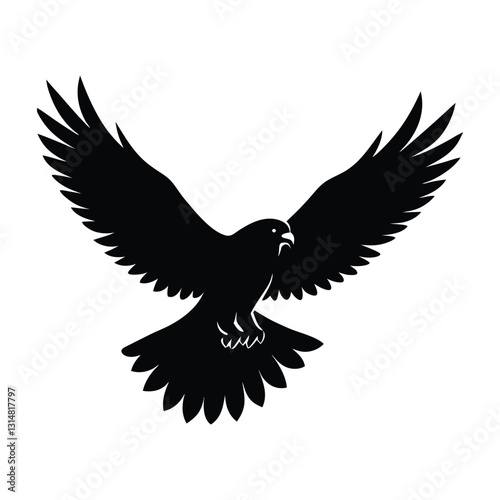 Goshawk Flying with Powerful Fully Extended Wings Silhouette