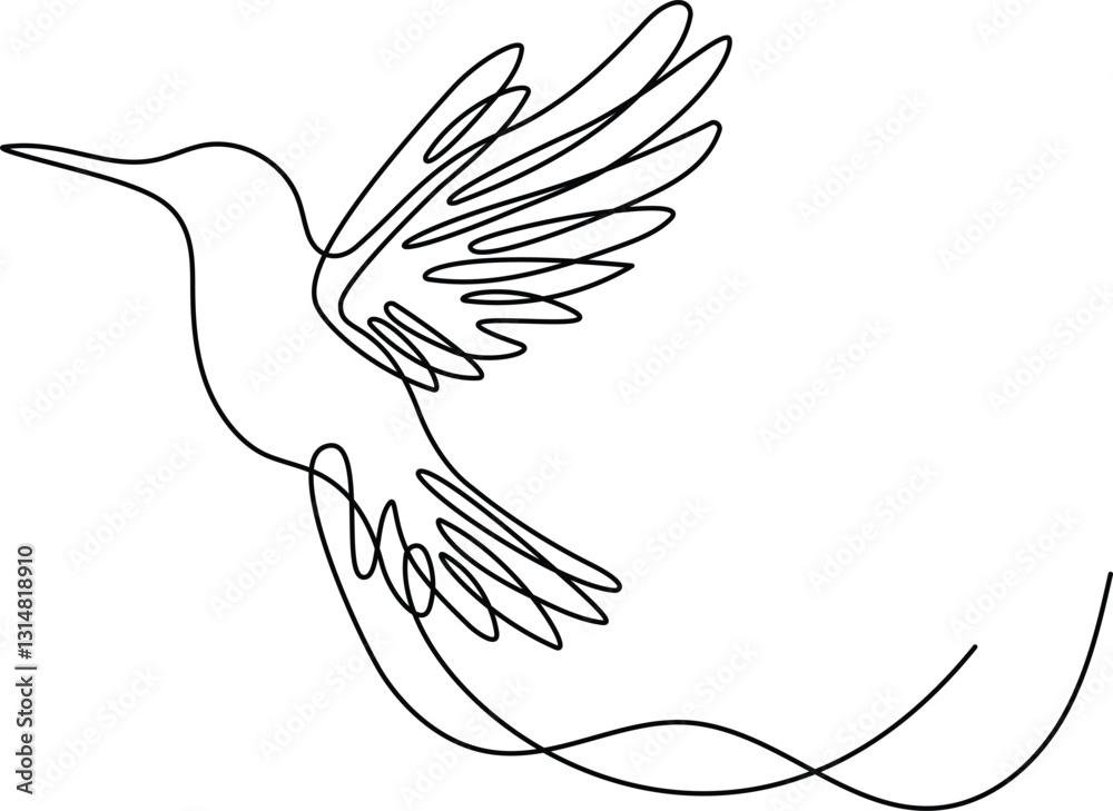 Fototapeta premium Hummingbird continuous one line drawing. Editable stroke on a white isolated background. Vector illustration